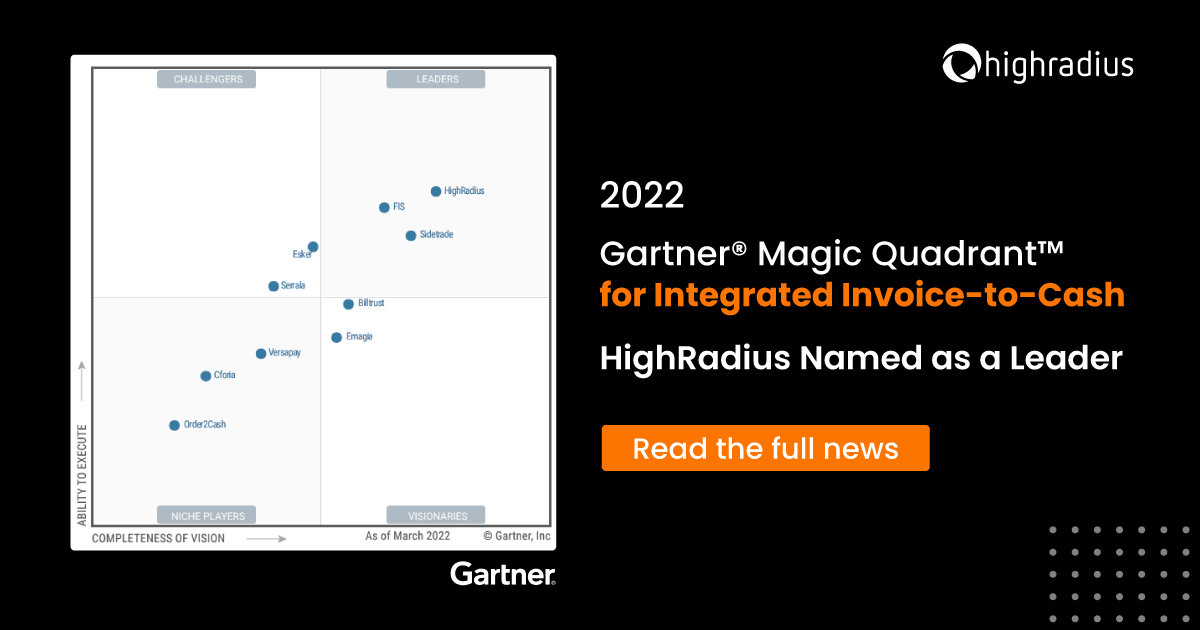 Gartner named HighRadius a Leader in Magic Quadrant for I2C.