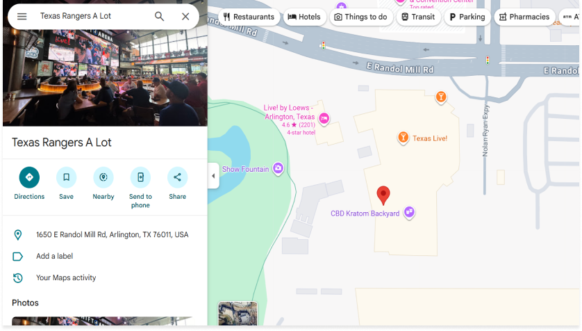 Google Maps screenshot of Globe Life Field Lot A