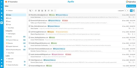  A centralised digital inbox organizing incoming vendor invoices and communication for streamlined accounts payable tracking