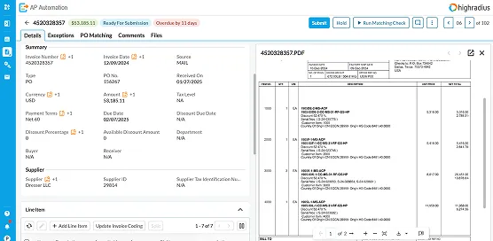 Software is extracting data from an invoice attachment in an incoming email to eliminate manual entry.