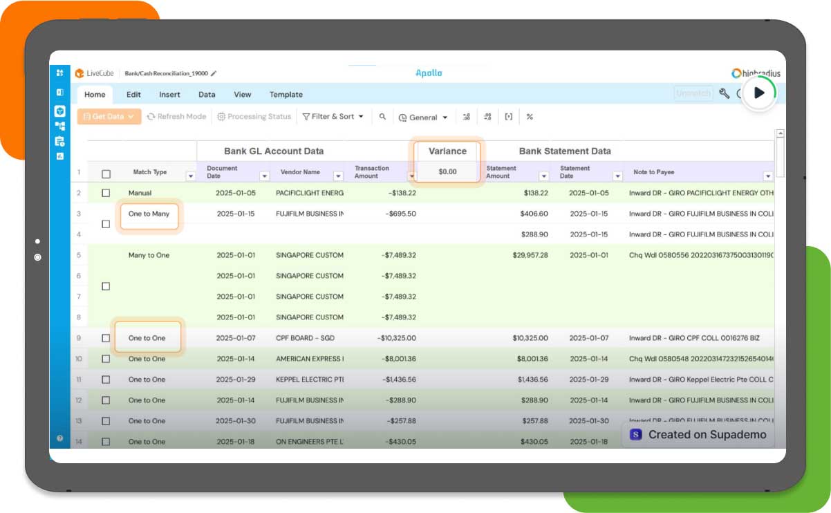Automated GL reconciliation workflow in the HighRadius account reconciliation software featuring AI-driven anomaly detection and audit trails