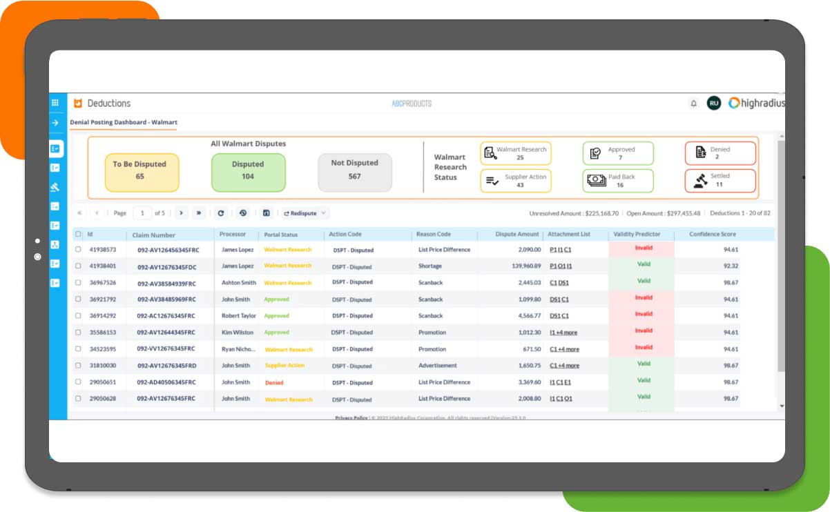 Automated dispute management system flagging invalid deductions and generating dispute denial documentation