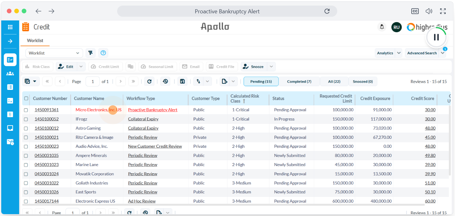 Proactive Bankruptcy Alert