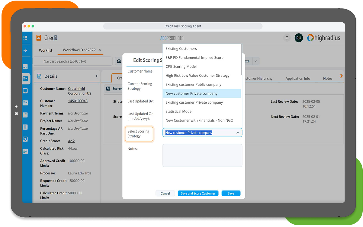 Credit scoring AI software simulating default probability and utilization stress