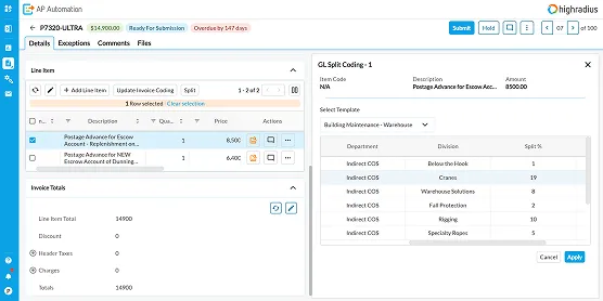 An interface assigning General Ledger codes to non-purchase order invoices for accurate expense categorization and accounting.