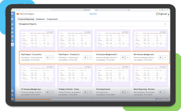 Automated reporting dashboard featuring real-time management reports and variance analysis for strategic financial insights