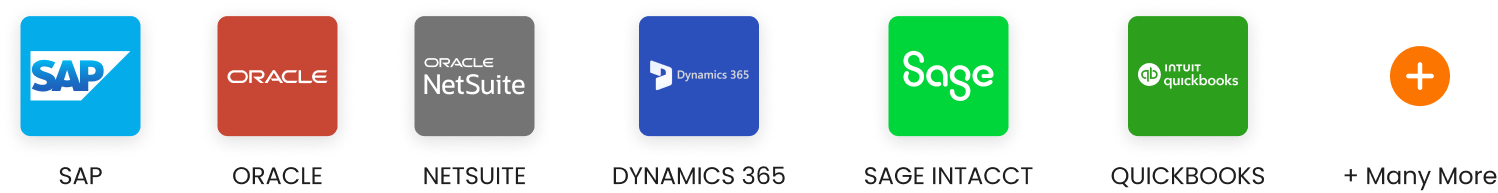 Icons of SAP, Oracle, NetSuite, Sage, Dynamics 365, and Infor representing HighRadius' ERP-agnostic integration capabilities