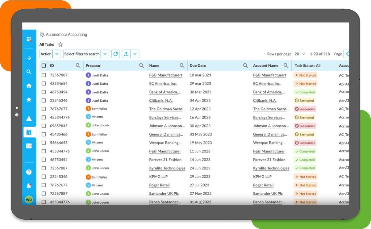 Dashboard view of an automated account reconciliation software helping finance teams streamline ledger and bank reconciliations
