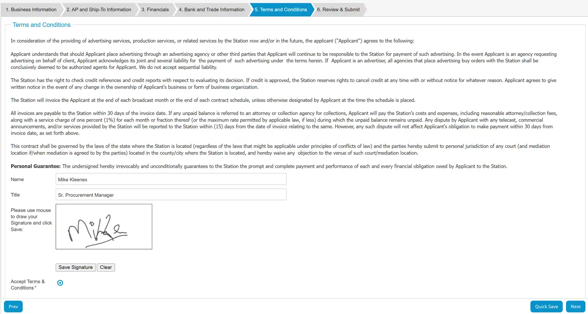 New Credit Application