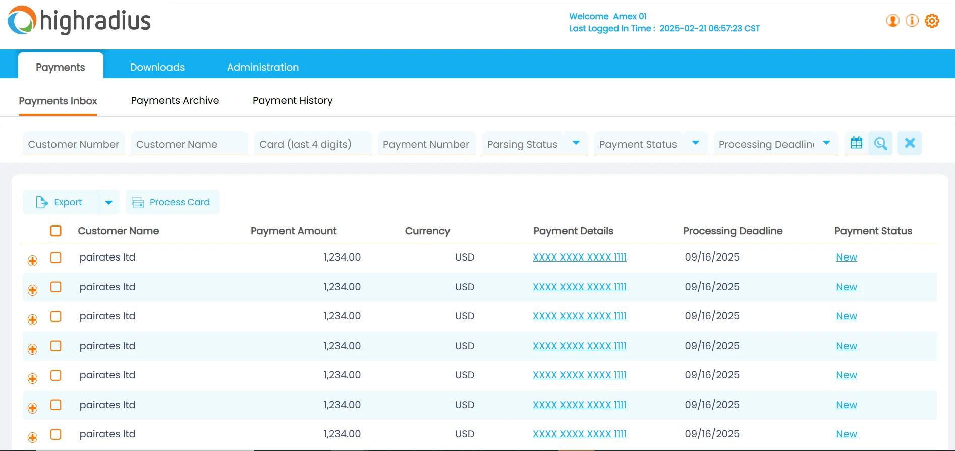 Virtual card processing