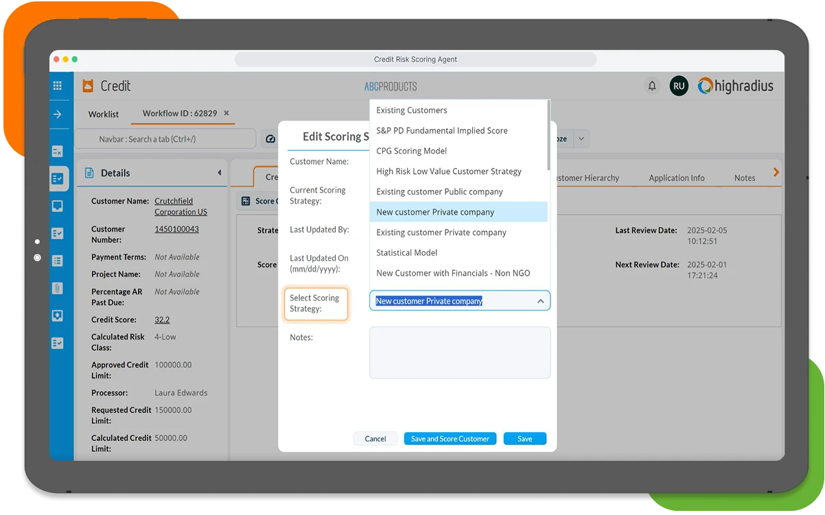Credit scoring AI software simulating default probability and utilization stress